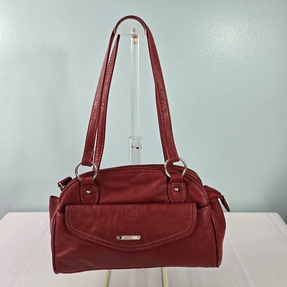 Koltov Red Faux Leather Double Shoulder Strap Purse with Zipper Pockets - Picture 1 of 13